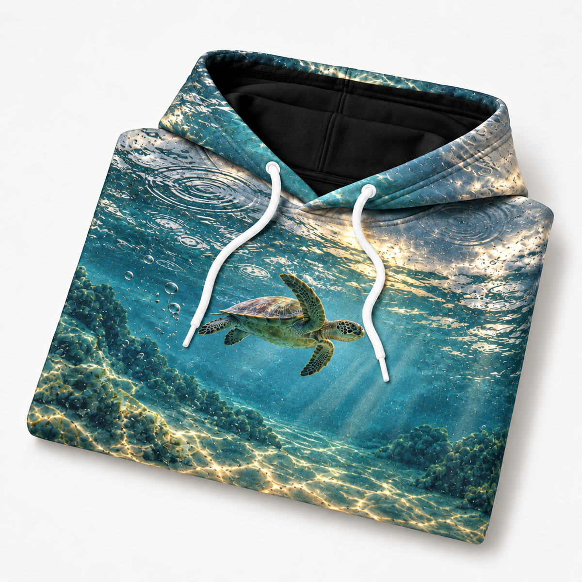 Raindrop Sanctuary Sea Turtle Hoodie — Rain Ripple Print