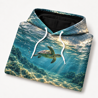 Raindrop Sanctuary Sea Turtle Hoodie — Rain Ripple Print