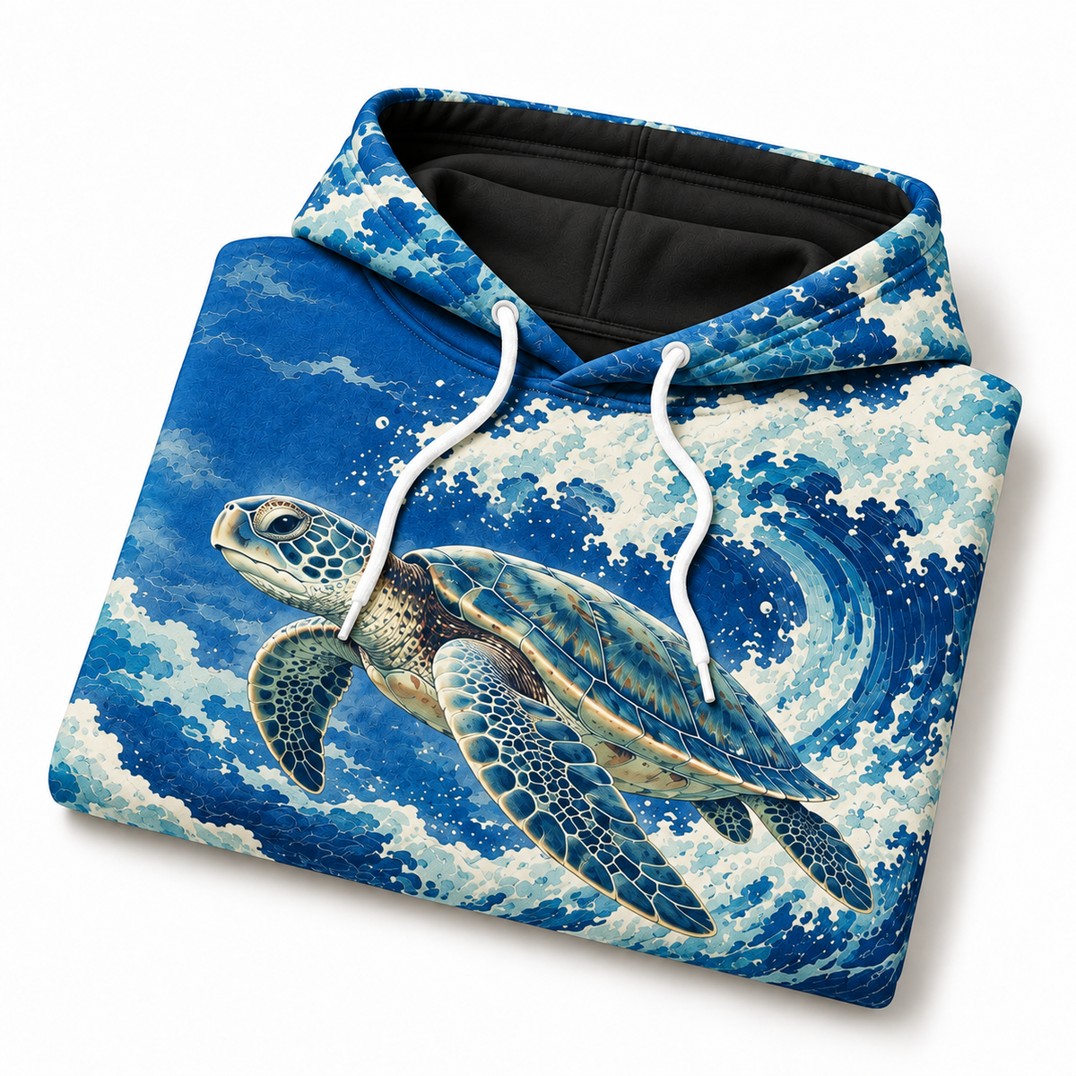 Ultramarine Crest Sea Turtle Hoodie — Blue Wave Crest Print