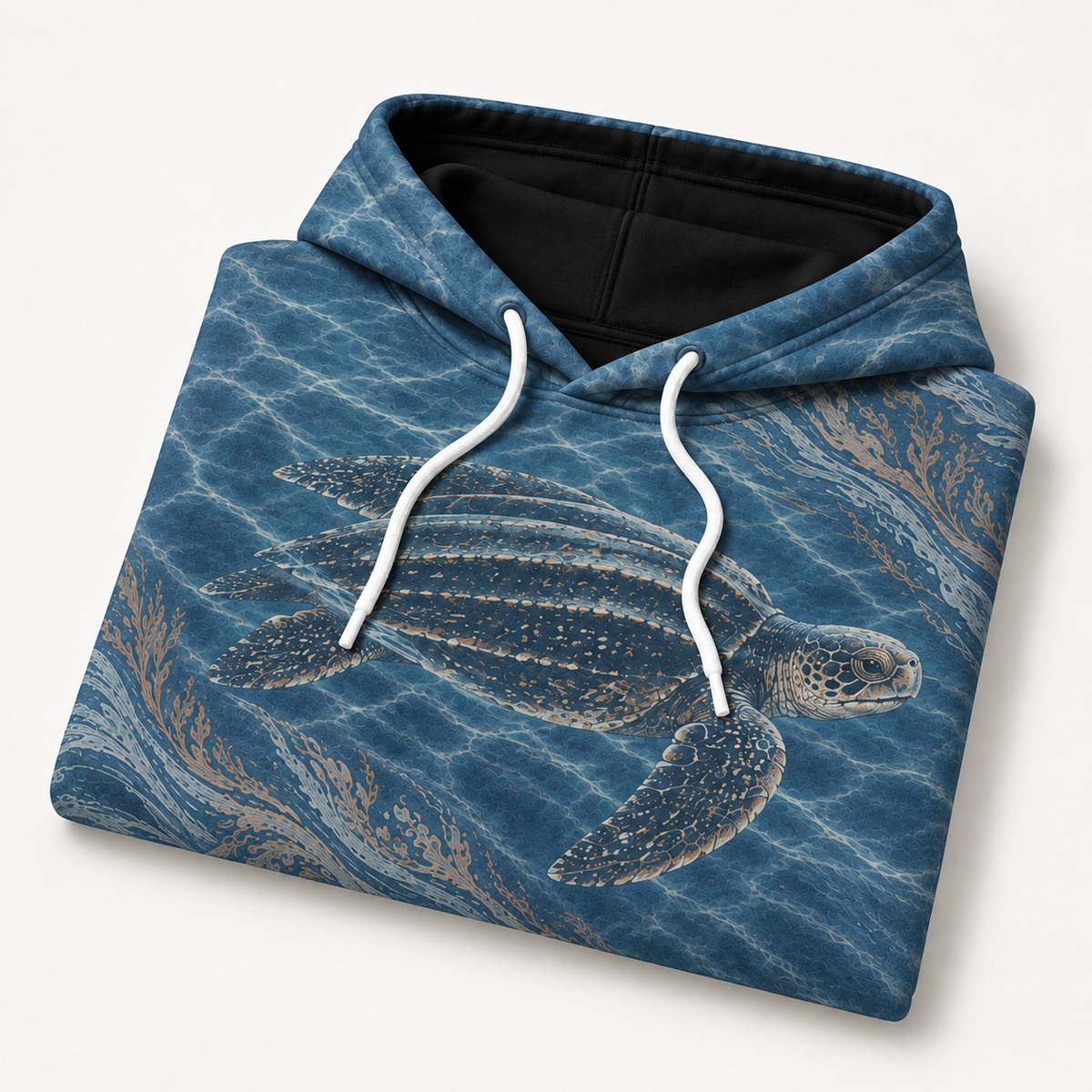 Leatherback Drift Sea Turtle Hoodie — Deep Sea Kelp Print
