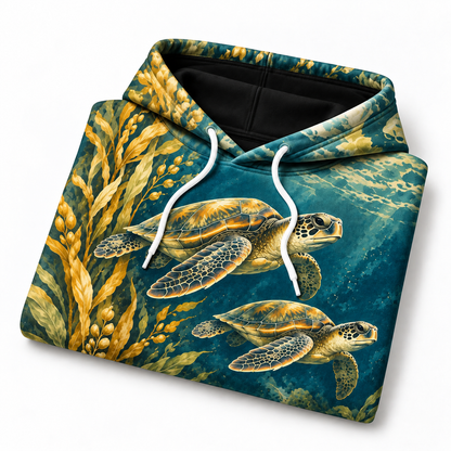 Saffron Seagrass Sea Turtle Hoodie — Golden Seagrass Print
