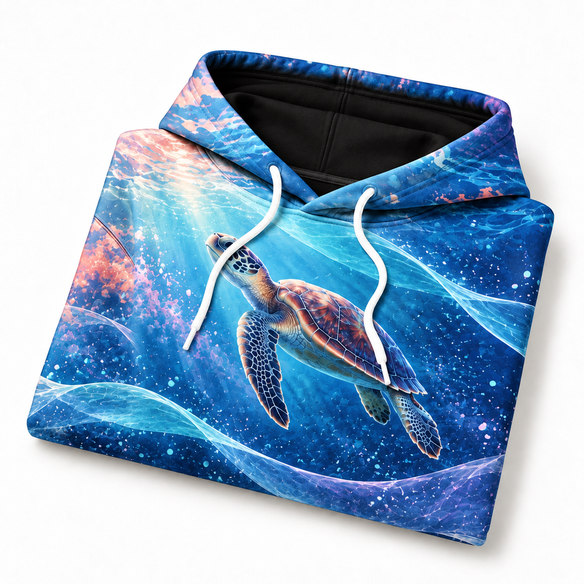 Phase Shift Sea Turtle Hoodie — Layered Wave Screen Print