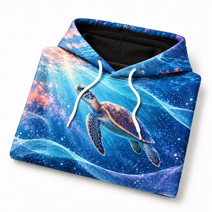 Phase Shift Sea Turtle Hoodie — Layered Wave Screen Print