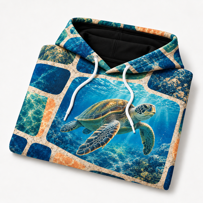 Offset Grid Sea Turtle Hoodie — Broken Lattice Print