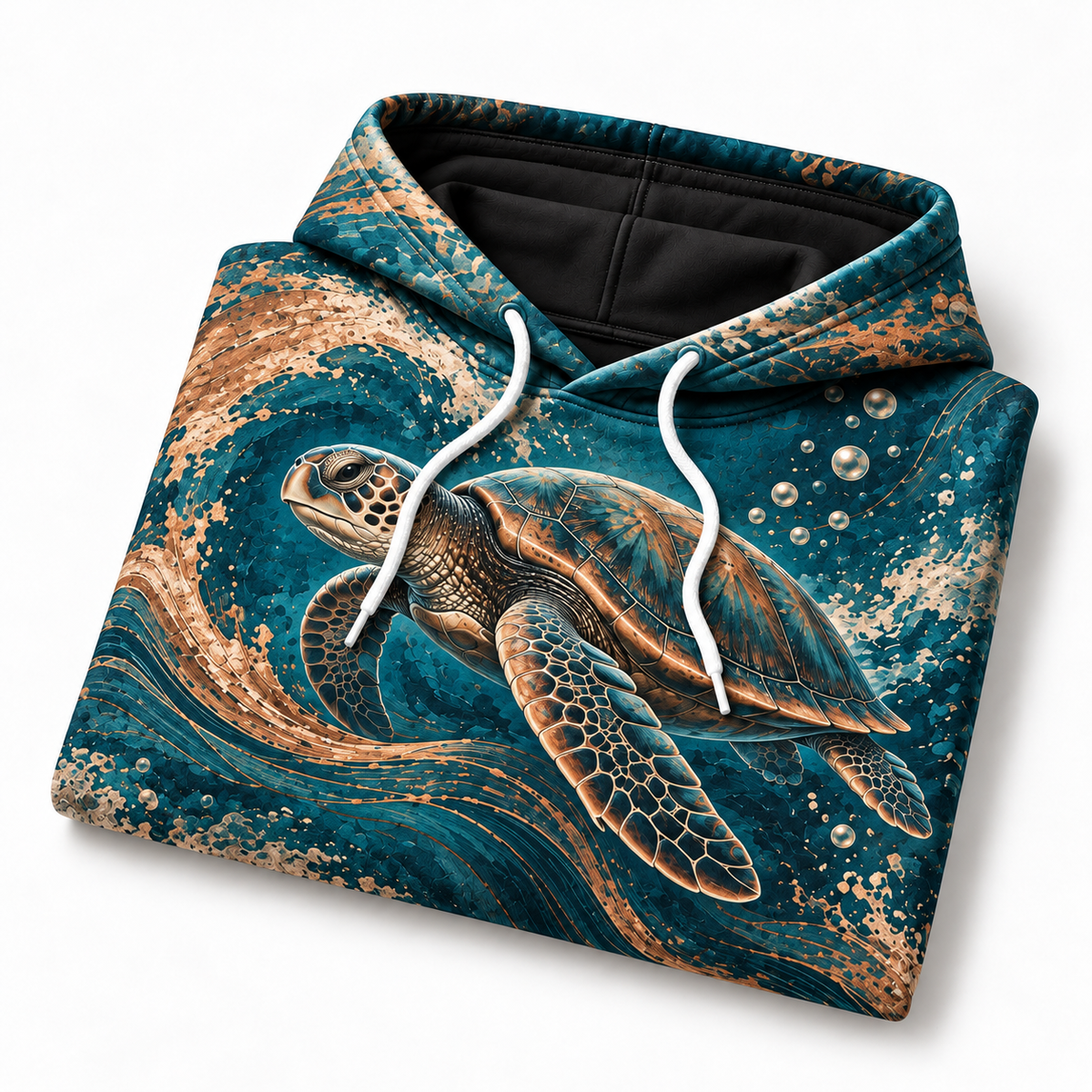 Copperwave Sea Turtle Hoodie — Copper Ocean Wave Print