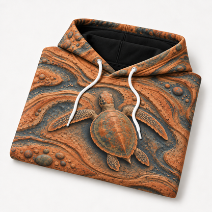 Clay Carving Sea Turtle Hoodie — Terracotta Relief Print