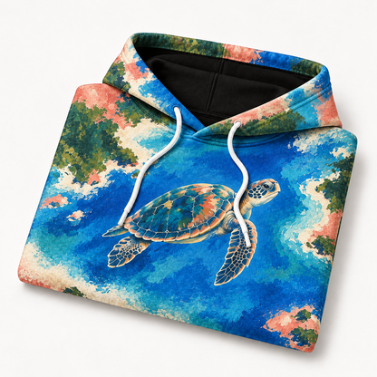 Gouache Islands Sea Turtle Hoodie — Opaque Brush Print