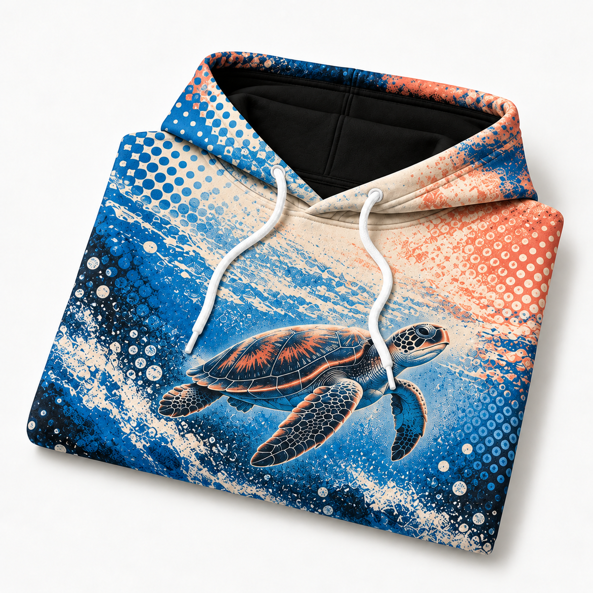 Halftone Horizon Sea Turtle Hoodie — Graphic Dotwork Print