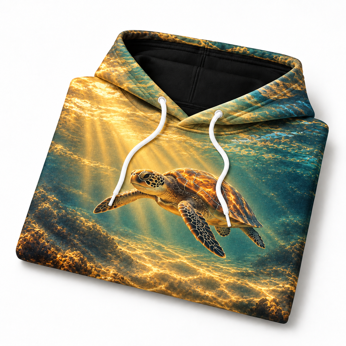 Amber Window Sea Turtle Hoodie — Warm Water Light Print