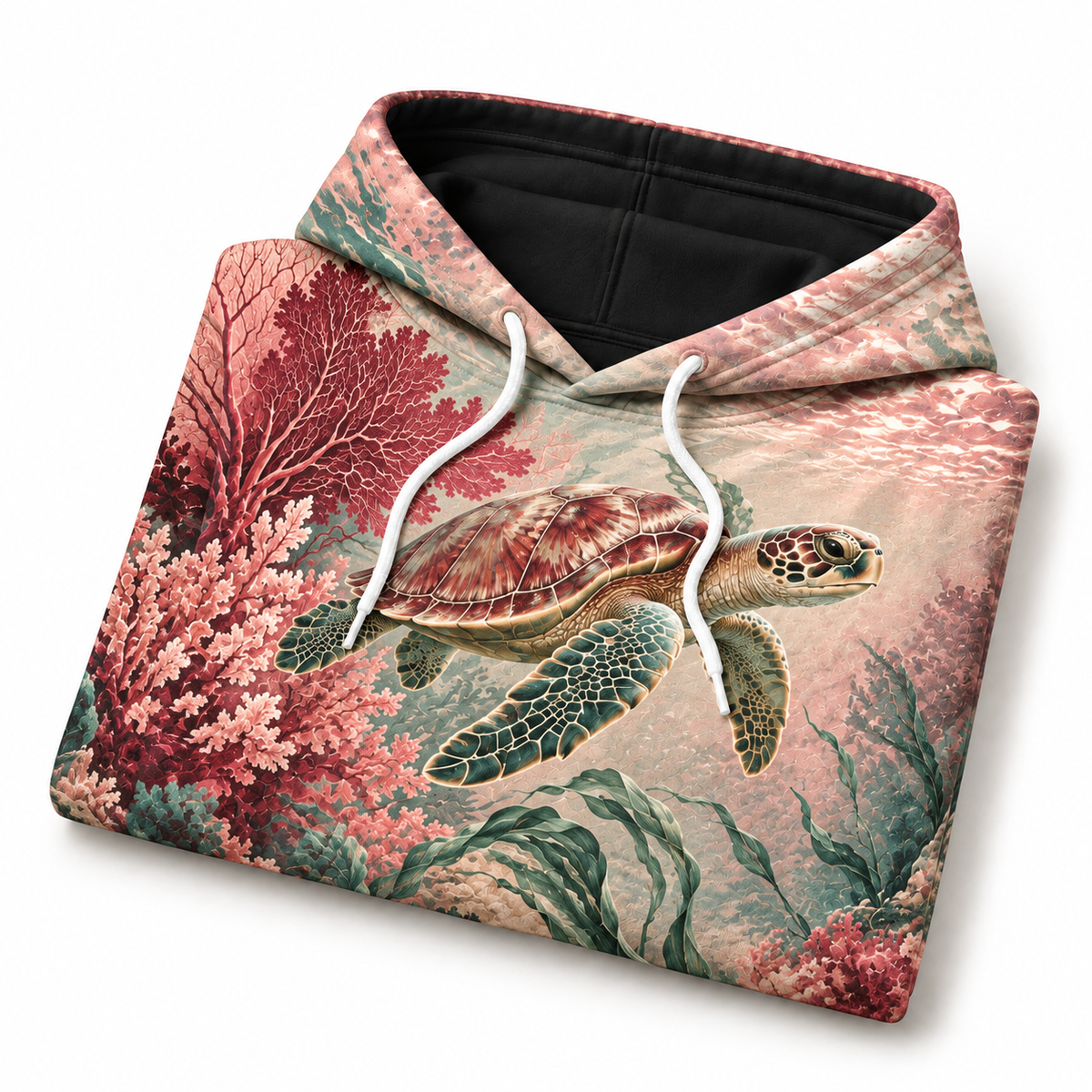 Rosewater Reef Sea Turtle Hoodie — Blush Coral Reef Print