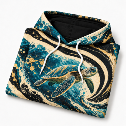 Op Current Sea Turtle Hoodie — Optical Stripe Print