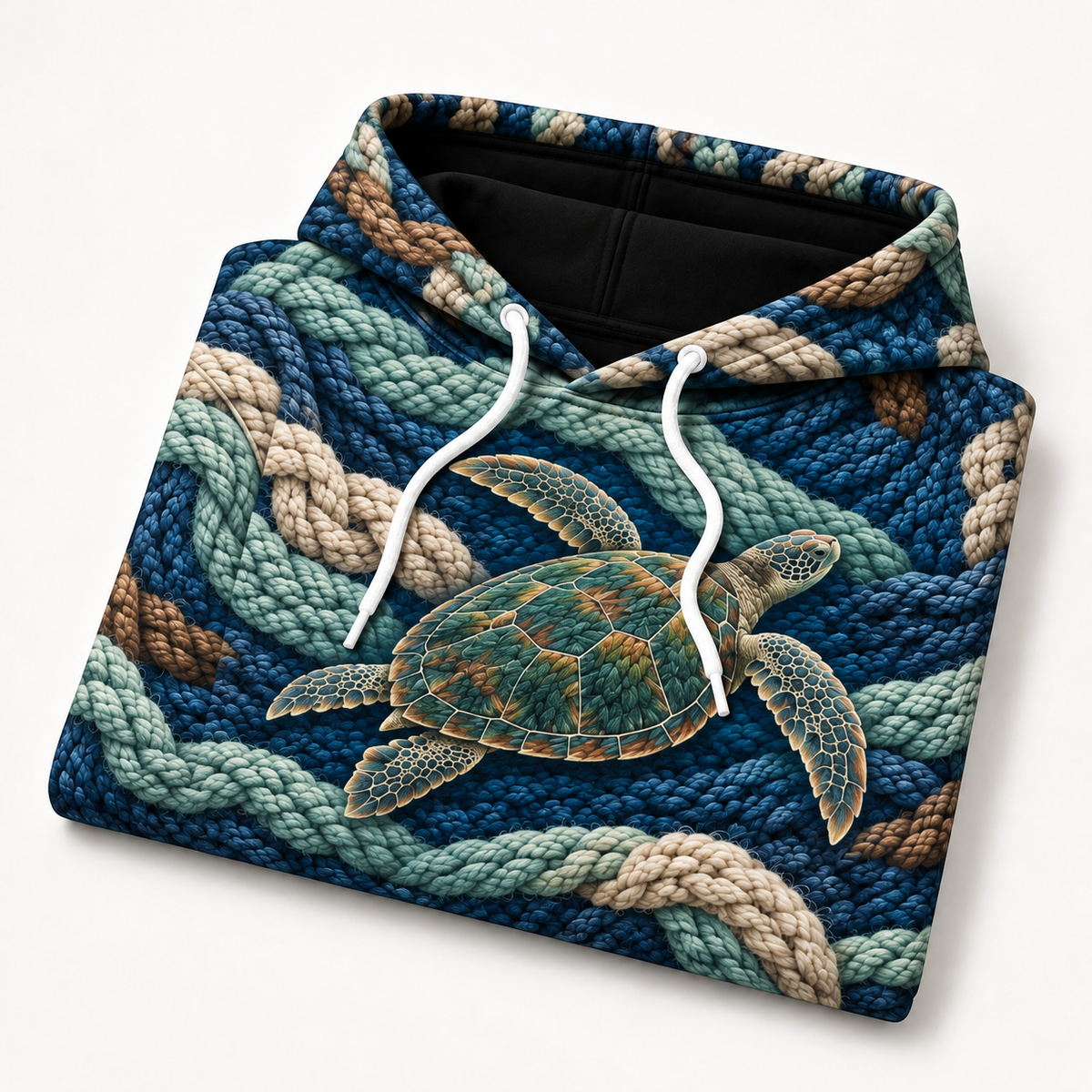 Cable Current Sea Turtle Hoodie — Knit Illusion Print