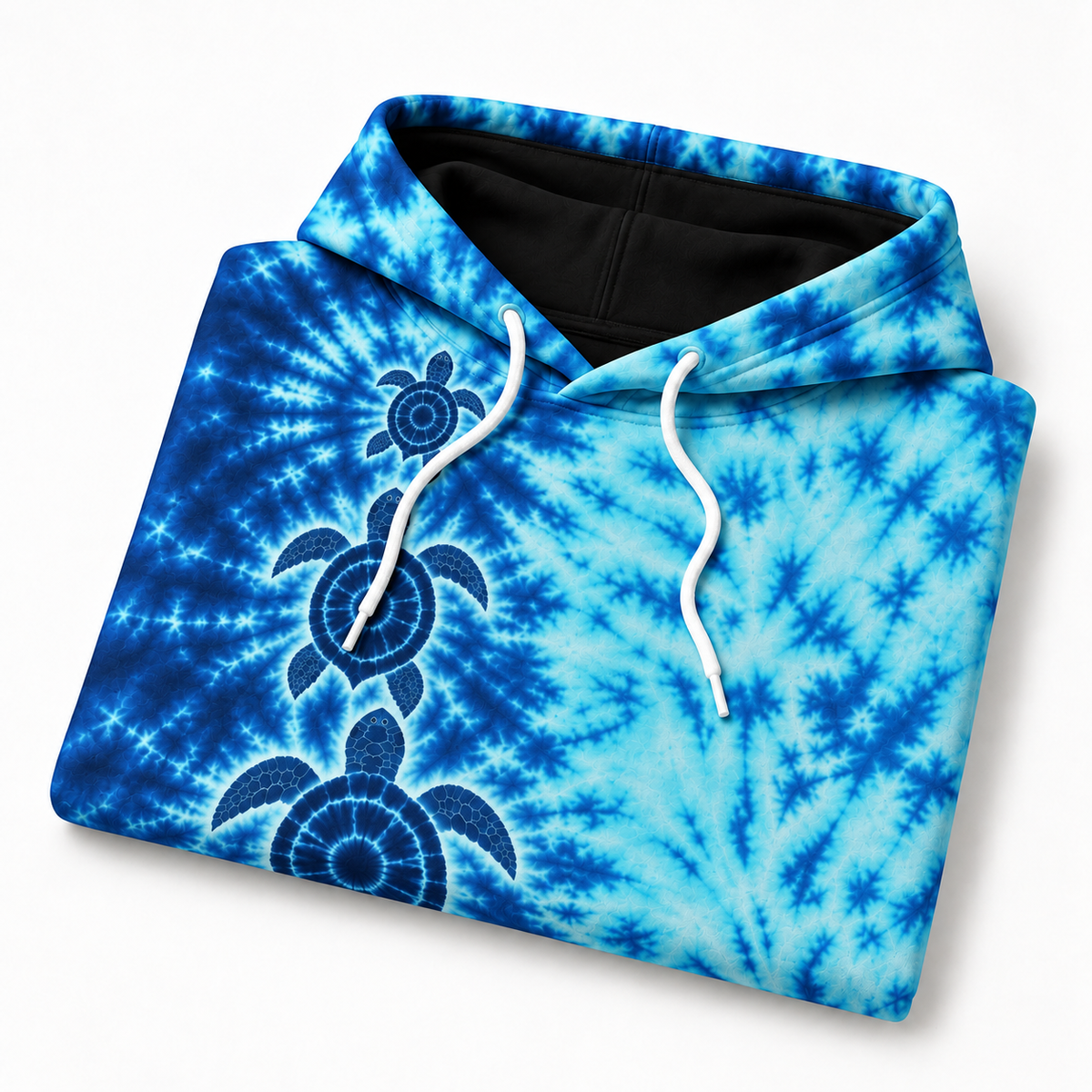 Tidal Trio Sea Turtle Hoodie — Ocean Blue Tie-Dye Print