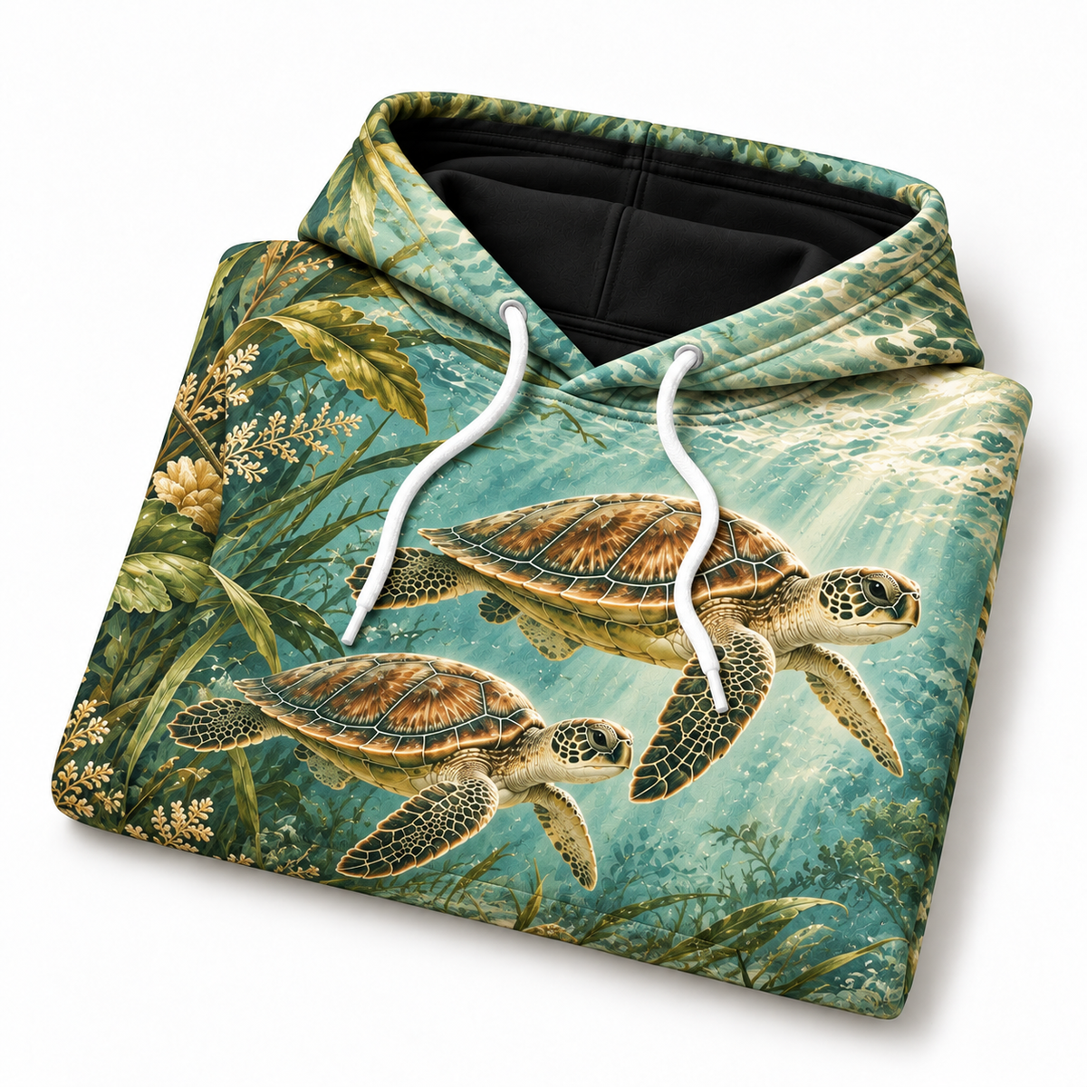 Cypress Estuary Sea Turtle Hoodie — Vintage Green Seagrass Print