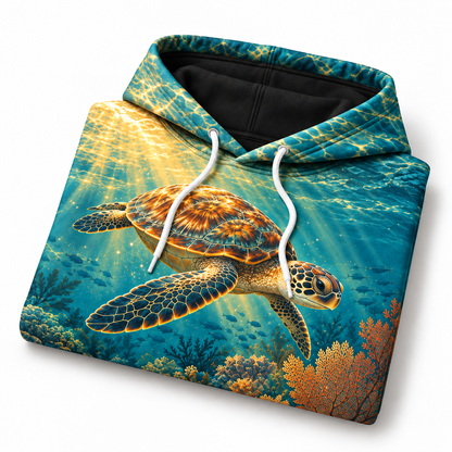 Amber Reeflight Sea Turtle Hoodie — Amber Ocean Light Print