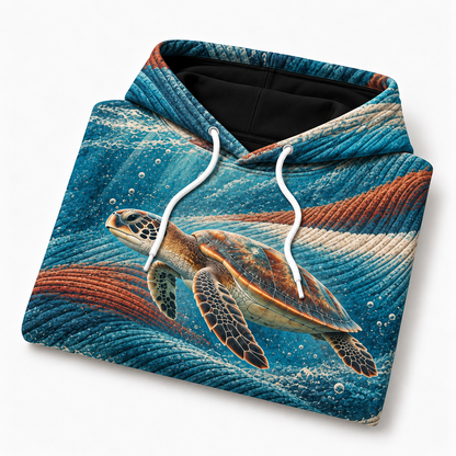 Ribbed Horizon Sea Turtle Hoodie — Fine Rib Textile Print
