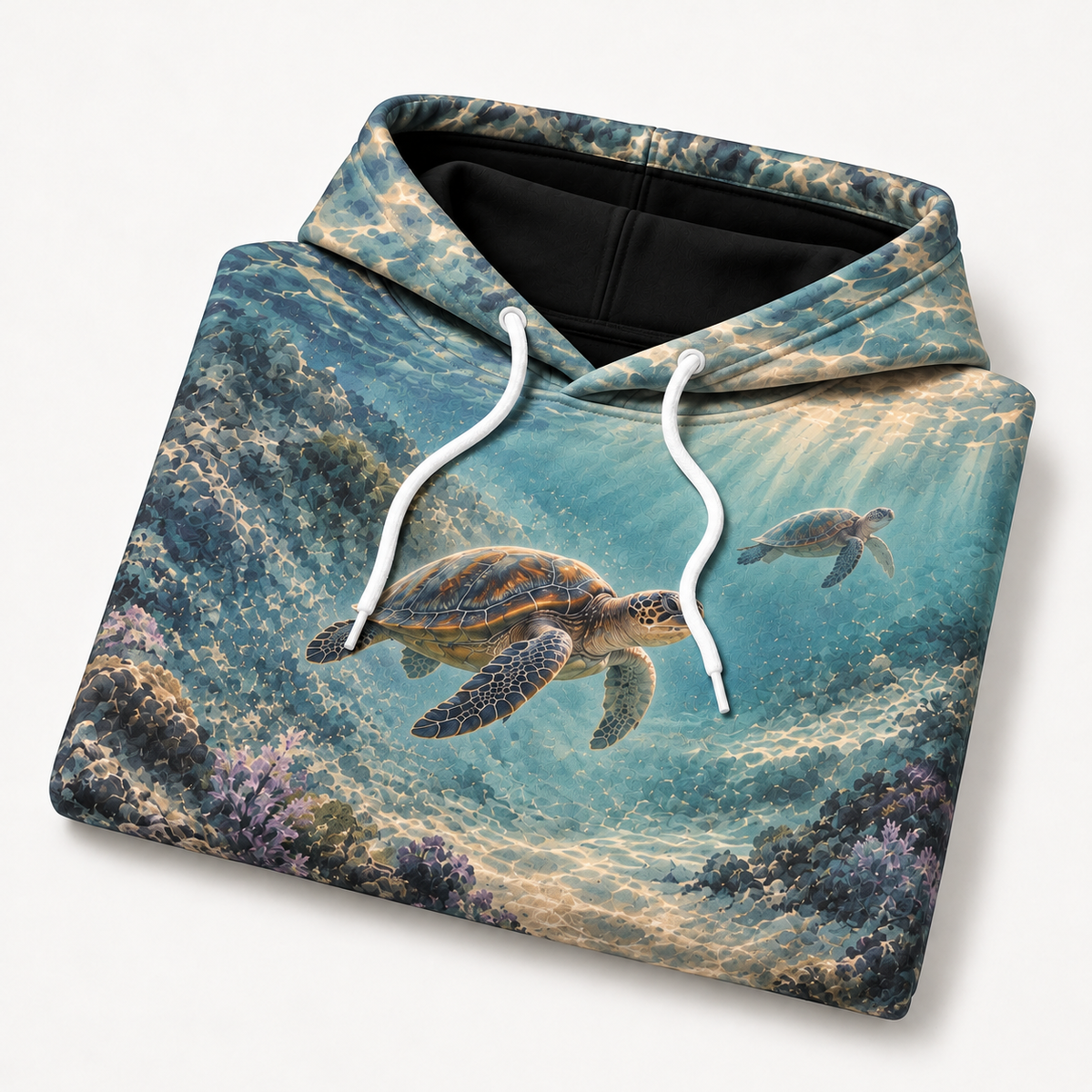 Quiet Accord Sea Turtle Hoodie — Two Depths Print