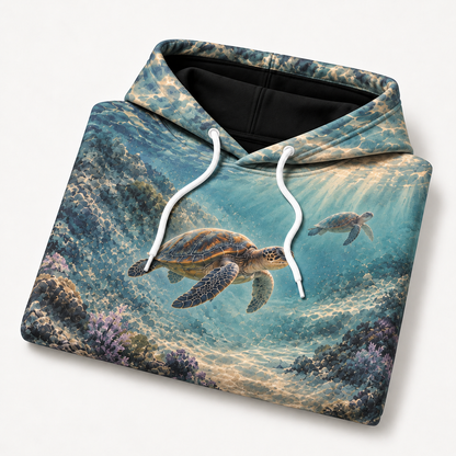 Quiet Accord Sea Turtle Hoodie — Two Depths Print