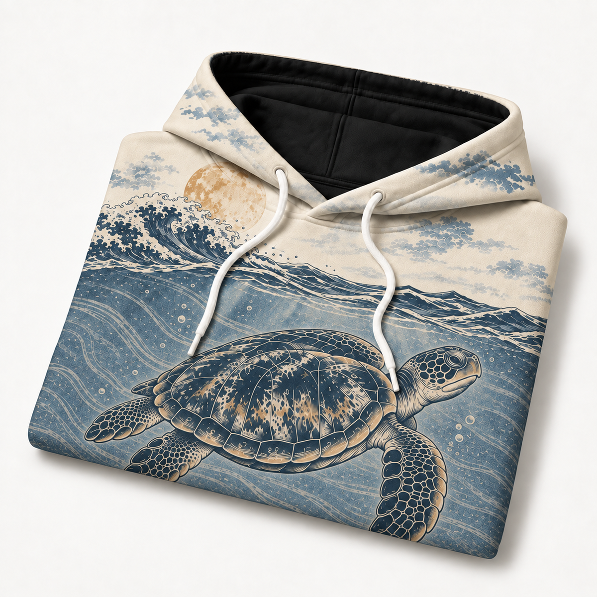 Moonlit Passage Sea Turtle Hoodie – Vintage Underwater Wave Print