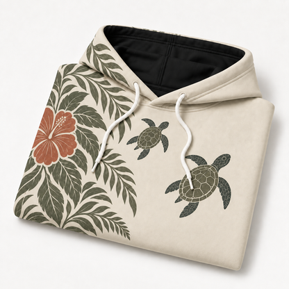 Fern Cove Sea Turtle Hoodie – Vintage Botanical Print