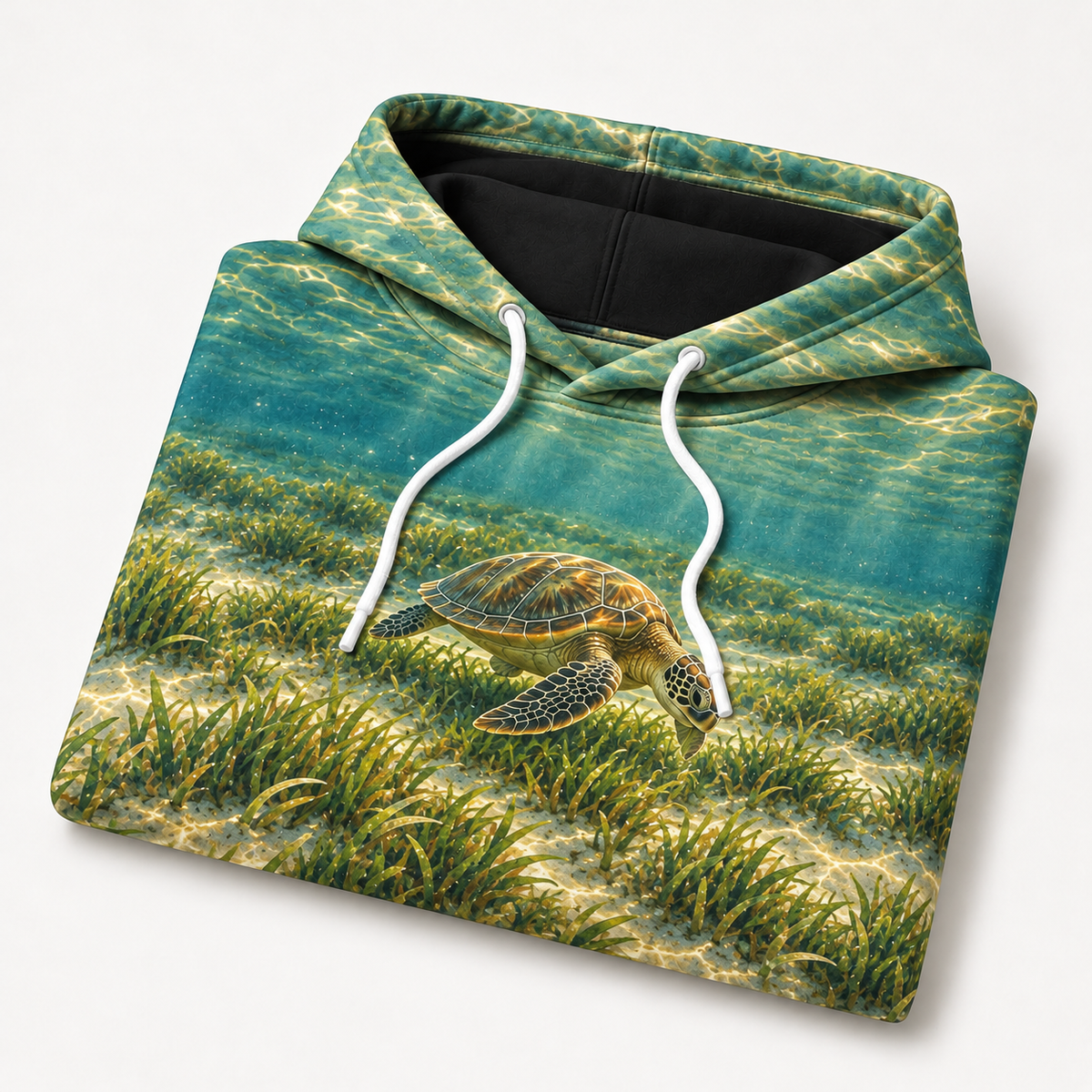 Seagrass Grazer Sea Turtle Hoodie — Coastal Meadow Print