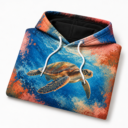 Colorfield Drift Sea Turtle Hoodie — Bold Color Field Print
