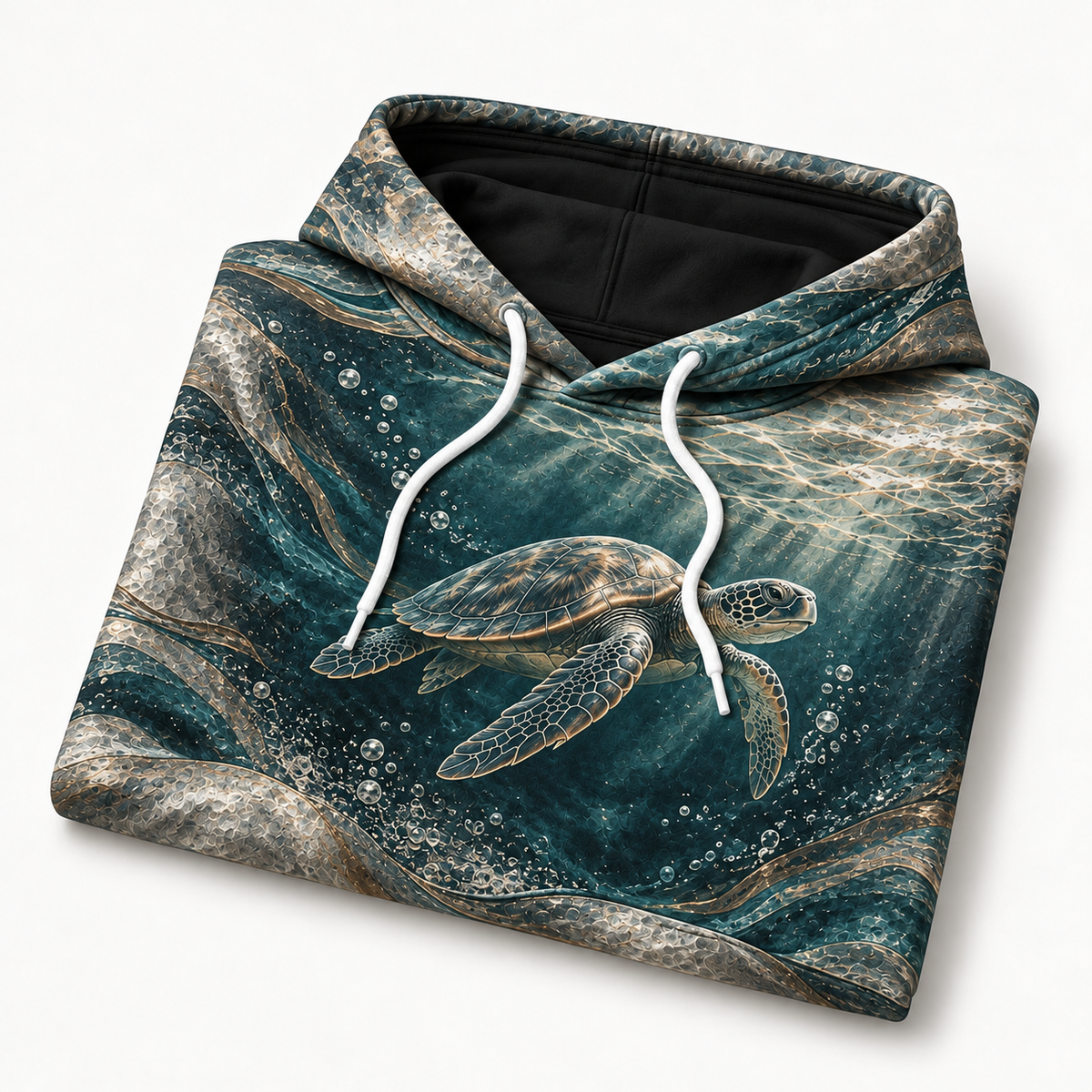 Pewter Tides Sea Turtle Hoodie — Brushed Relief Print