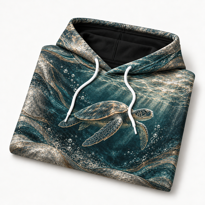 Pewter Tides Sea Turtle Hoodie — Brushed Relief Print