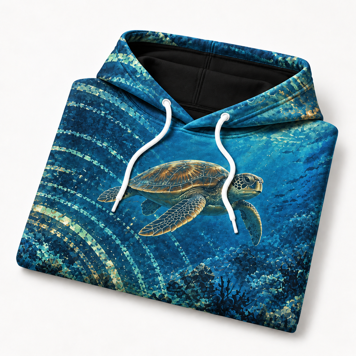 Sonar Bloom Sea Turtle Hoodie — Acoustic Ripple Print