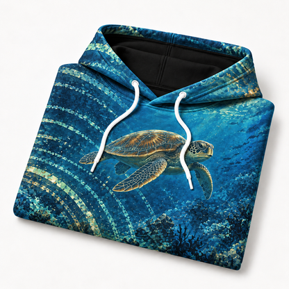 Sonar Bloom Sea Turtle Hoodie — Acoustic Ripple Print