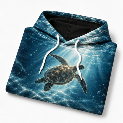 Silhouette Window Sea Turtle Hoodie — Backlit Ocean Print