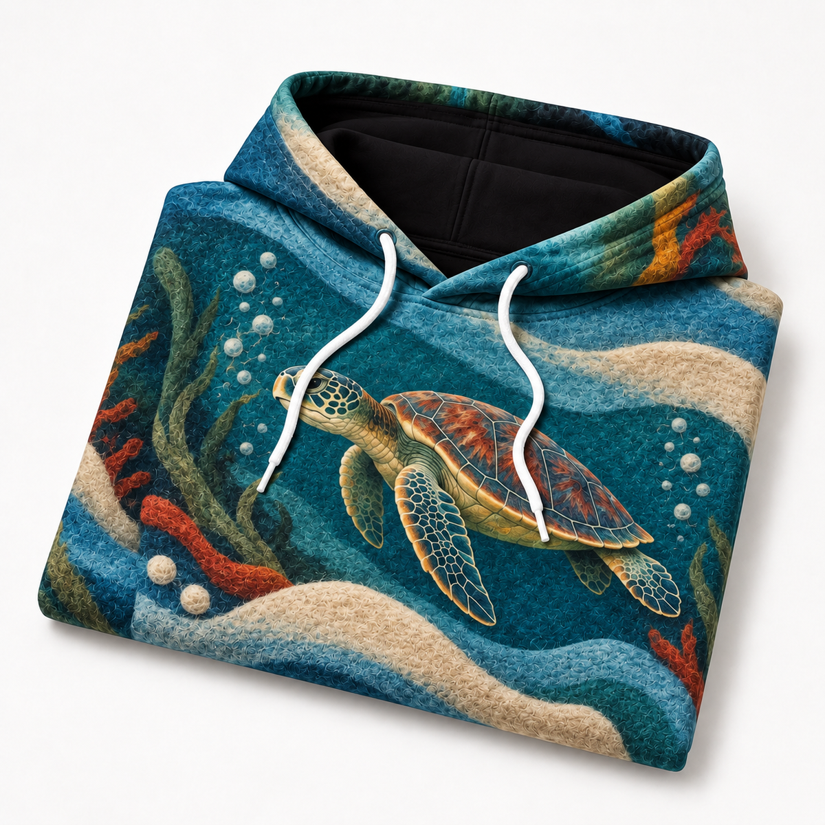 Feltwater Layers Sea Turtle Hoodie — Soft Felt Illusion Print