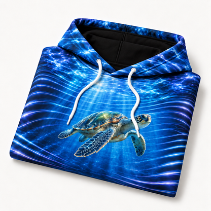 Lenticular Sea — Sea Turtle Hoodie — Layered Refraction Print