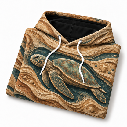 Dune Relief Sea Turtle Hoodie — Sculpted Sand Print