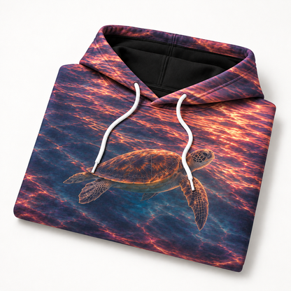 Plum Afterglow Sea Turtle Hoodie — Dusk Reflection Print