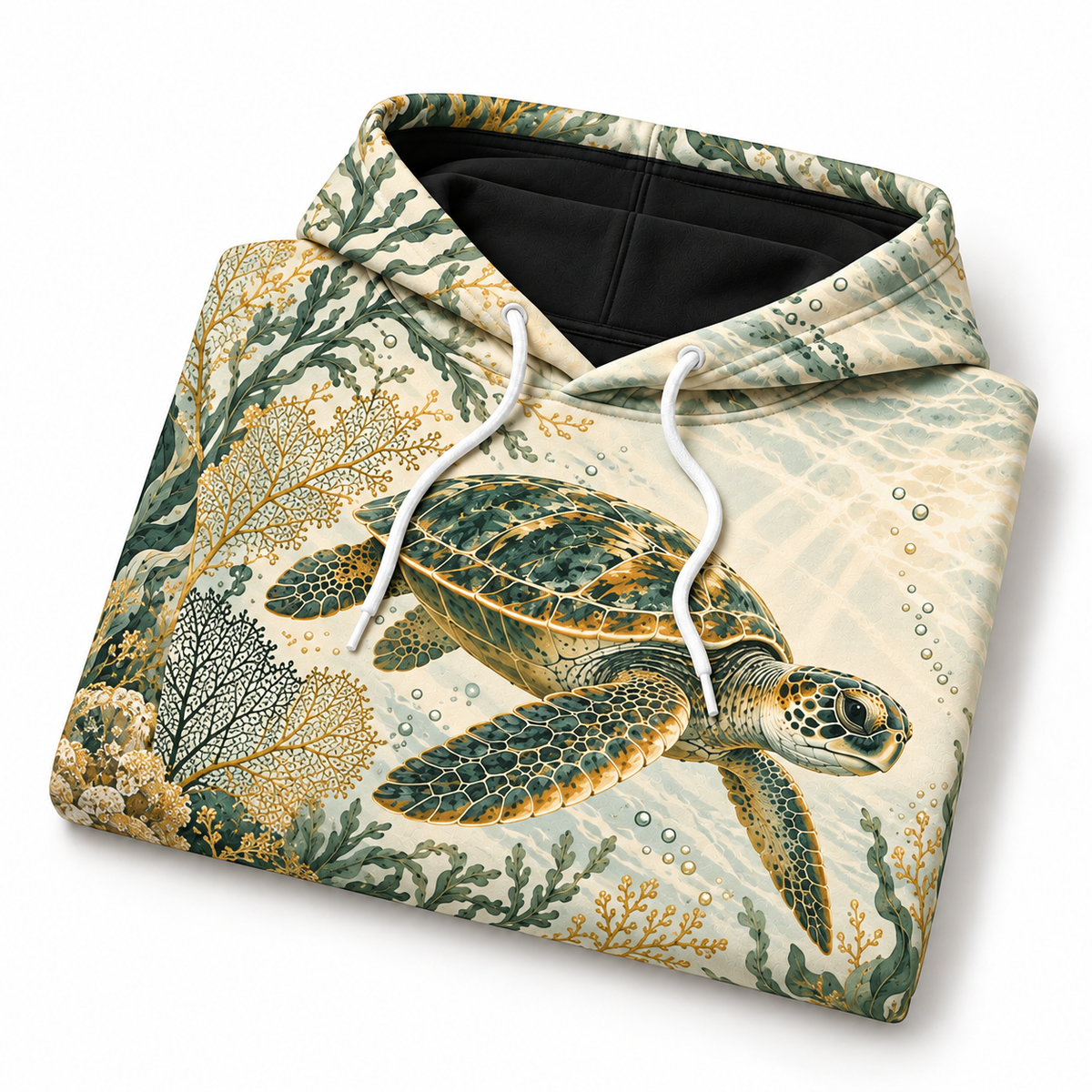 Ivory Reef Lace Sea Turtle Hoodie — Ivory Botanical Reef Print