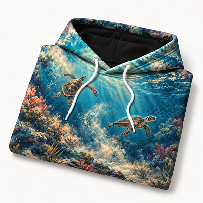 Different Depths Sea Turtle Hoodie — Perspective Pair Print