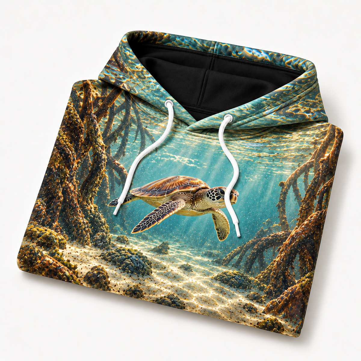 Rootwater Corridor Sea Turtle Hoodie — Mangrove Passage Print
