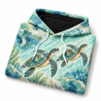 Seaglass Archipelago Sea Turtle Hoodie — Sea Glass Watercolor Print