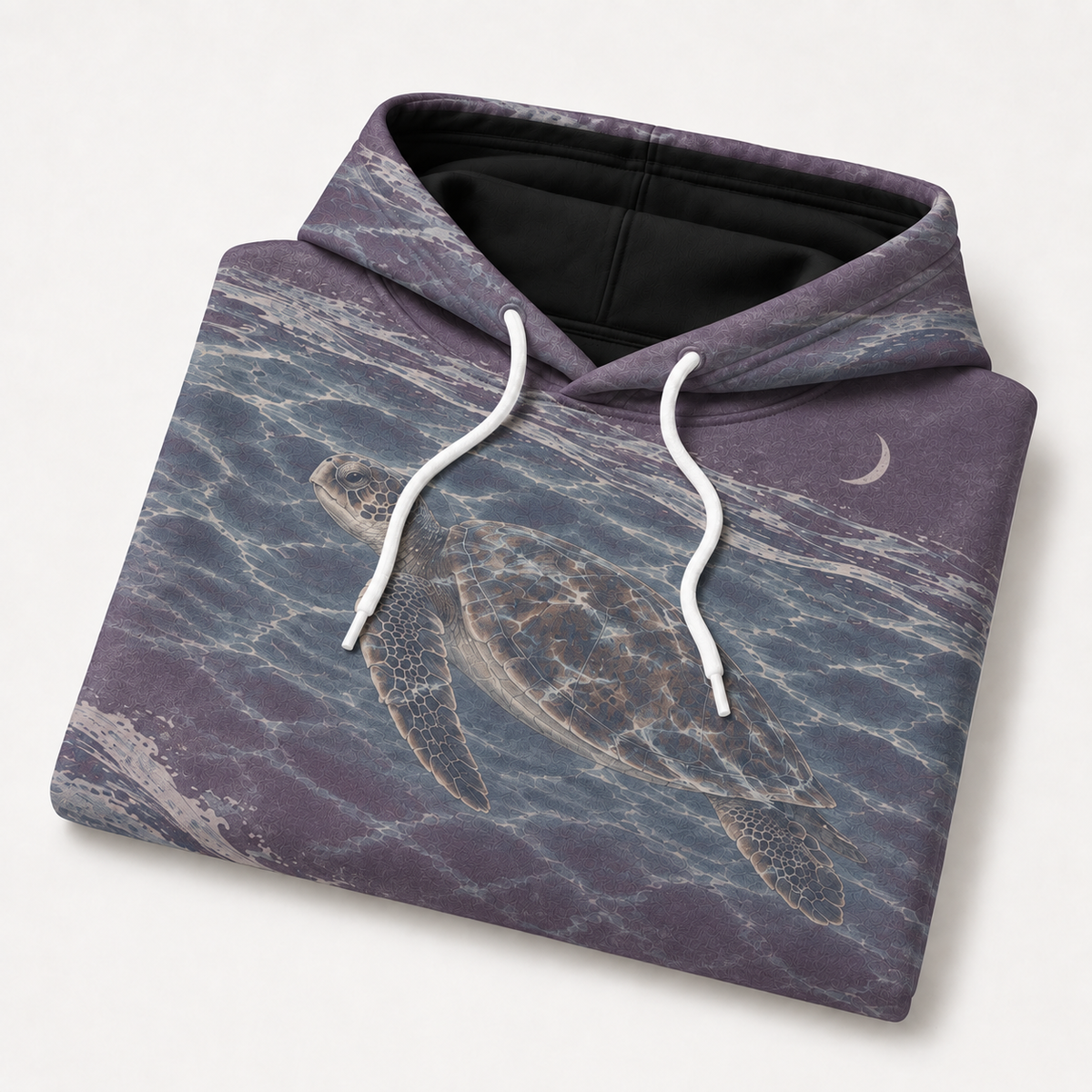 Twilight Moon Sea Turtle Hoodie — Purple Night Wave Print