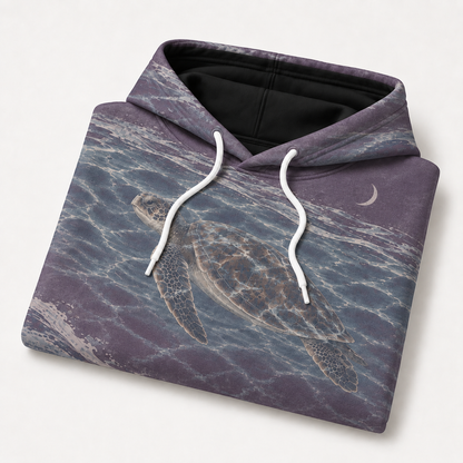 Twilight Moon Sea Turtle Hoodie — Purple Night Wave Print