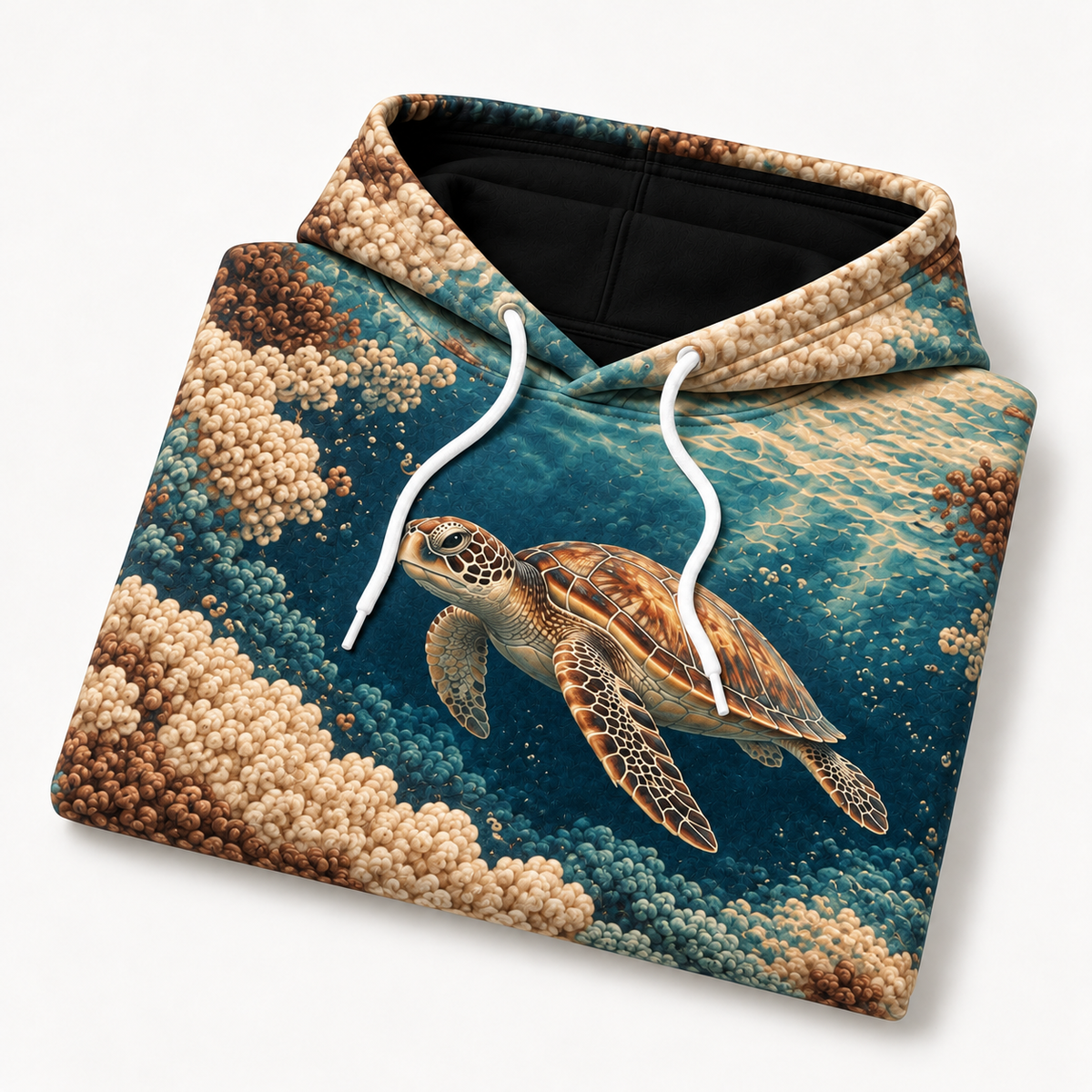 Boucle Bay Sea Turtle Hoodie — Soft Loop Texture Print