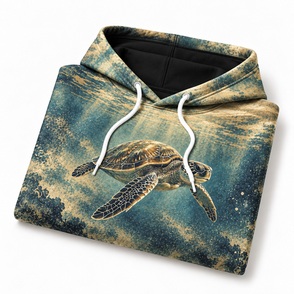 Soft Etch Sea Turtle Hoodie — Aquatint Ocean Print