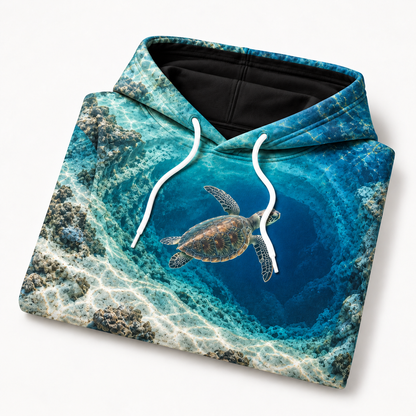 Bluehole Descent Sea Turtle Hoodie — Deep Water Basin Print