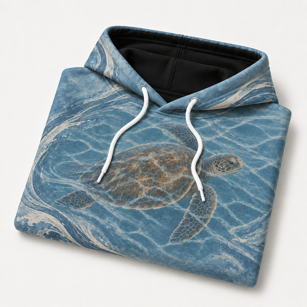 Tidal Drift Sea Turtle Hoodie — Ocean Blue Wave Print