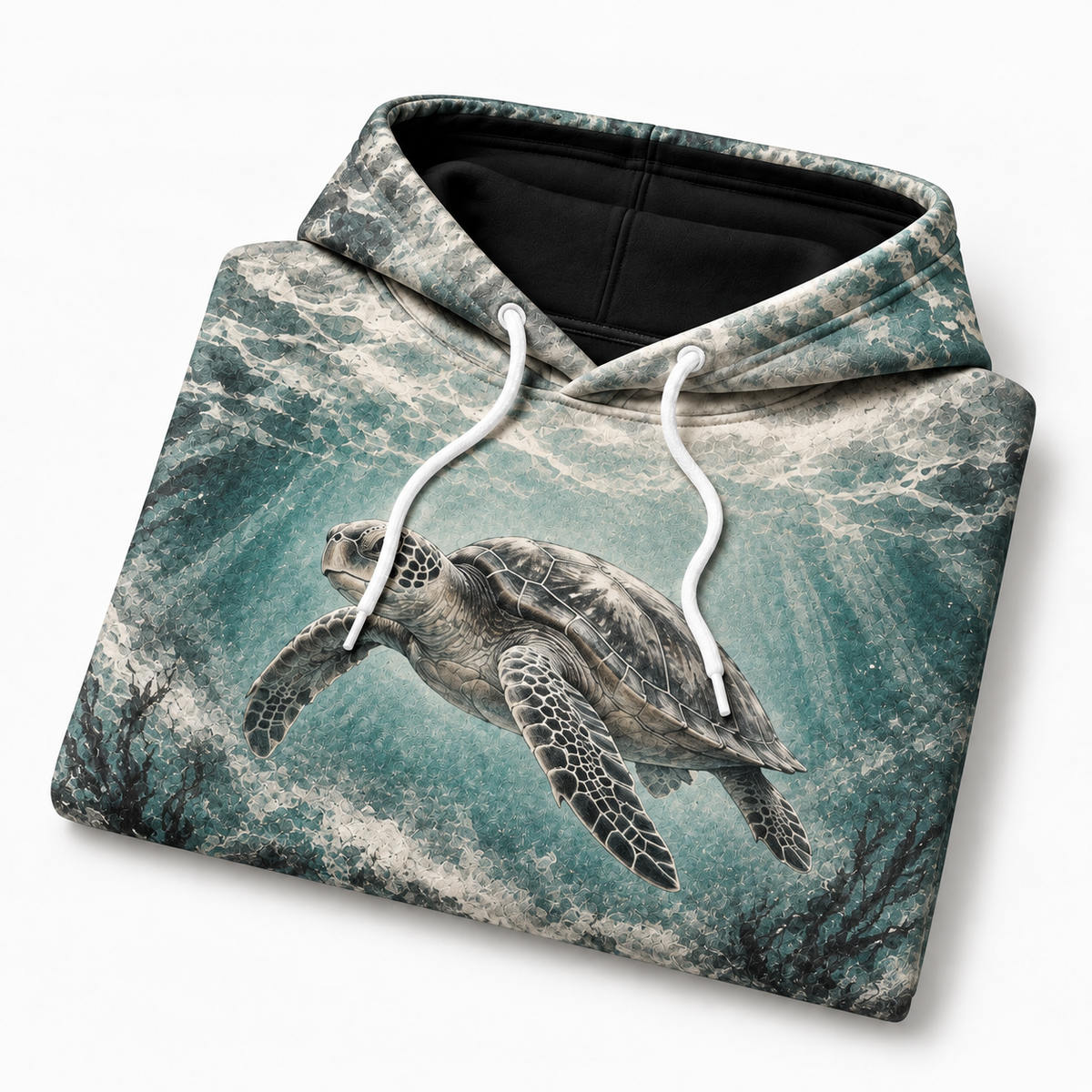 Graphite Drift Sea Turtle Hoodie — Charcoal Smudge Print