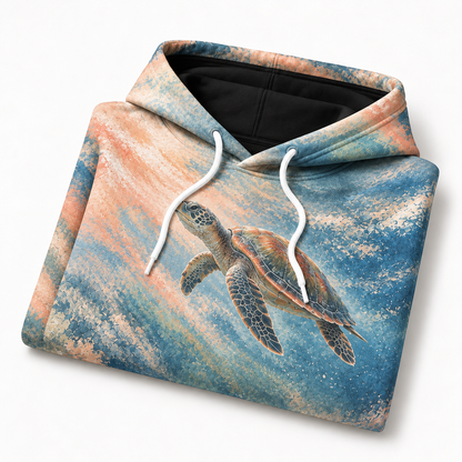Pastel Motion Sea Turtle Hoodie — Soft Chalk Ocean Print