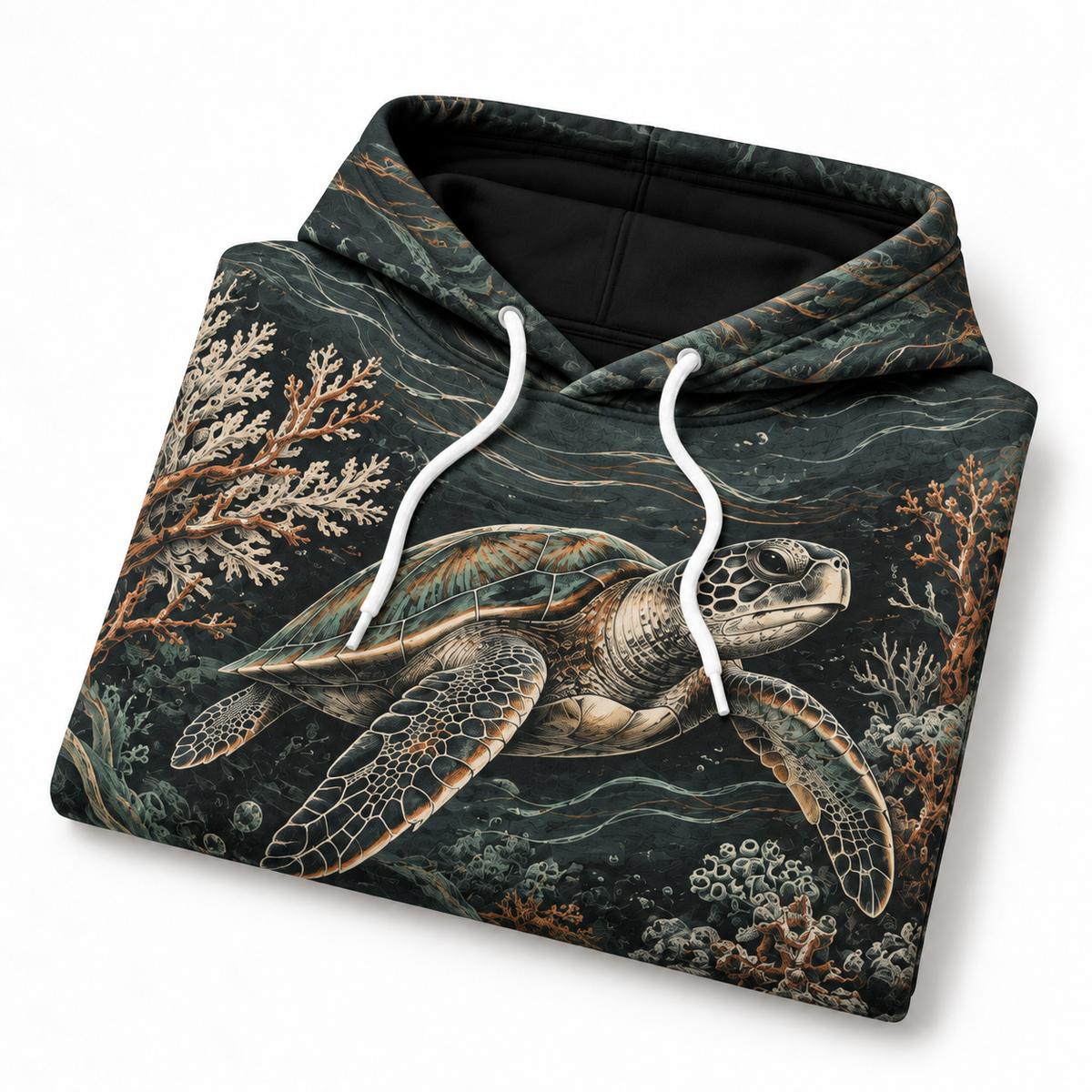 Charcoal Reef Sea Turtle Hoodie — Charcoal Reef Engraving Print