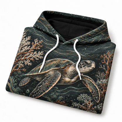 Charcoal Reef Sea Turtle Hoodie — Charcoal Reef Engraving Print
