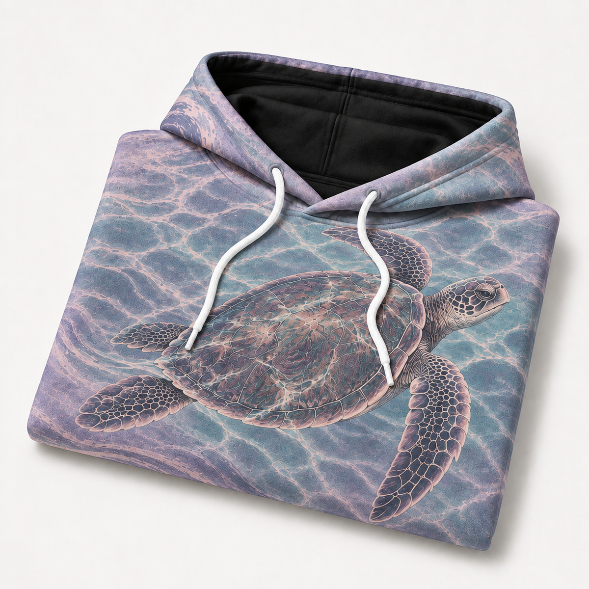 Opal Tide Sea Turtle Hoodie — Pastel Lavender Wave Print